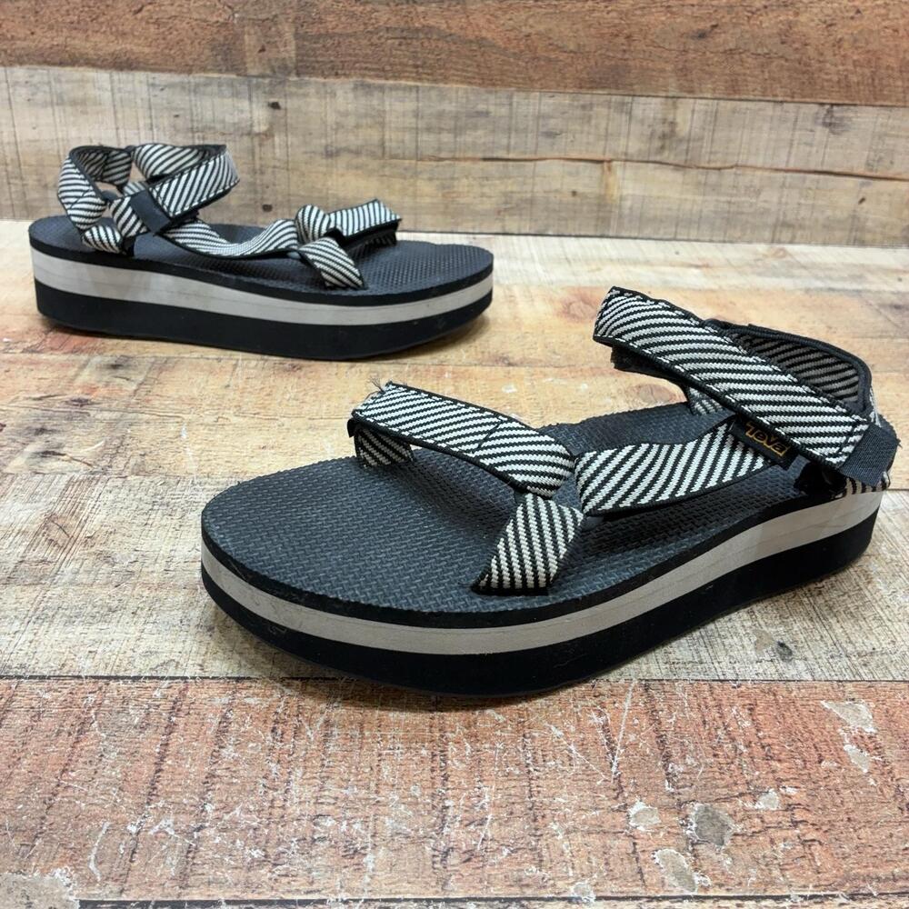 Teva Sandals Womens Size 10 41Black Striped Platform Hook & Loop Comfort Shoes